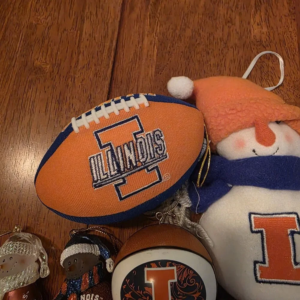 Lot Of 11 Illinois Fighting Illini Christmas Ornaments Tree Basketball Football